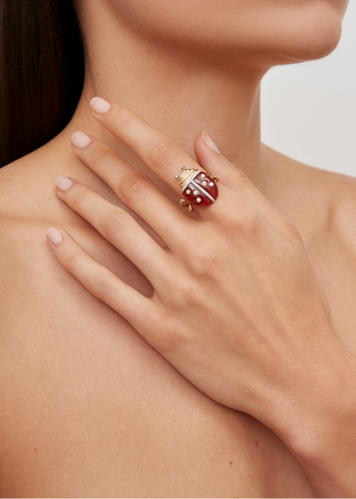 BAGUE COCCINELLE OR JAUNE