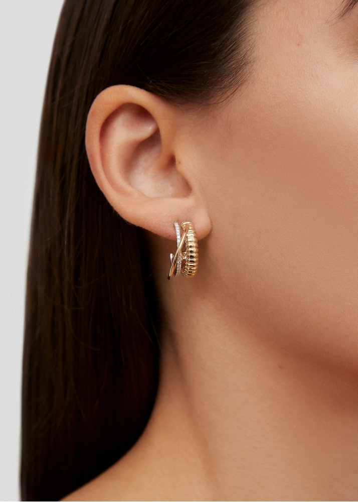 PAIRE DE CRÉOLES UN DEUX TROIS BERLINGOT PM OR JAUNE