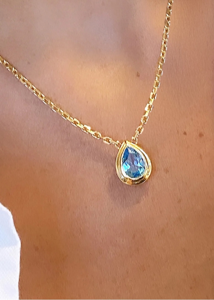 COLLIER SOLITAIRE POIRE BERLINGOT BLEU OR JAUNE