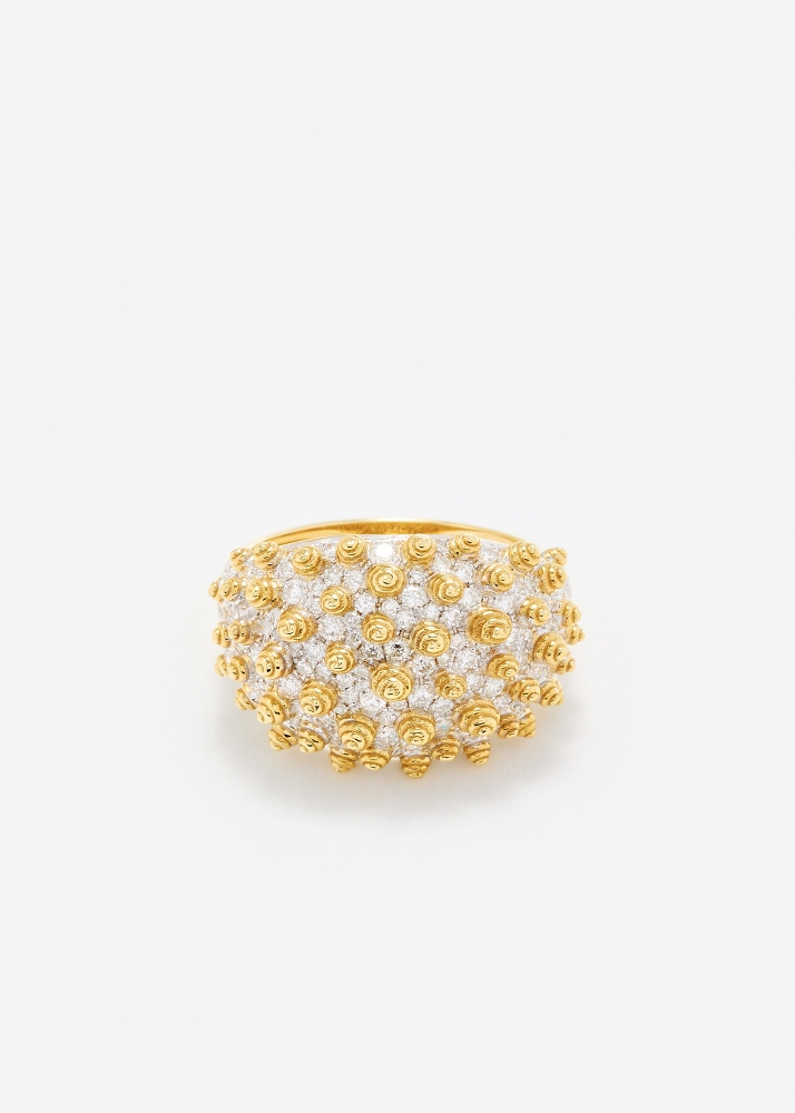 BAGUE PICOTS DIAMANTS OR JAUNE