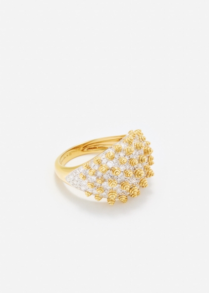 BAGUE PICOTS DIAMANTS OR JAUNE