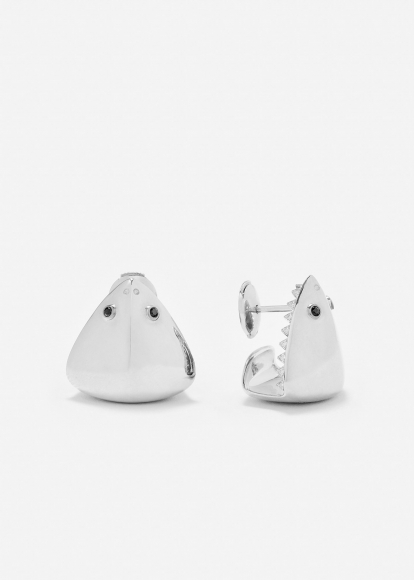 PAIRE DE CRÉOLES REQUIN DENTÉES OR BLANC