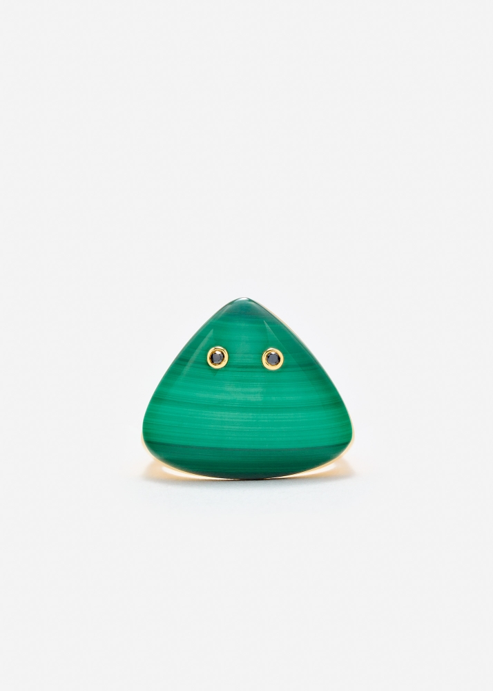 BAGUE REQUIN DENTÉE MALACHITE OR JAUNE