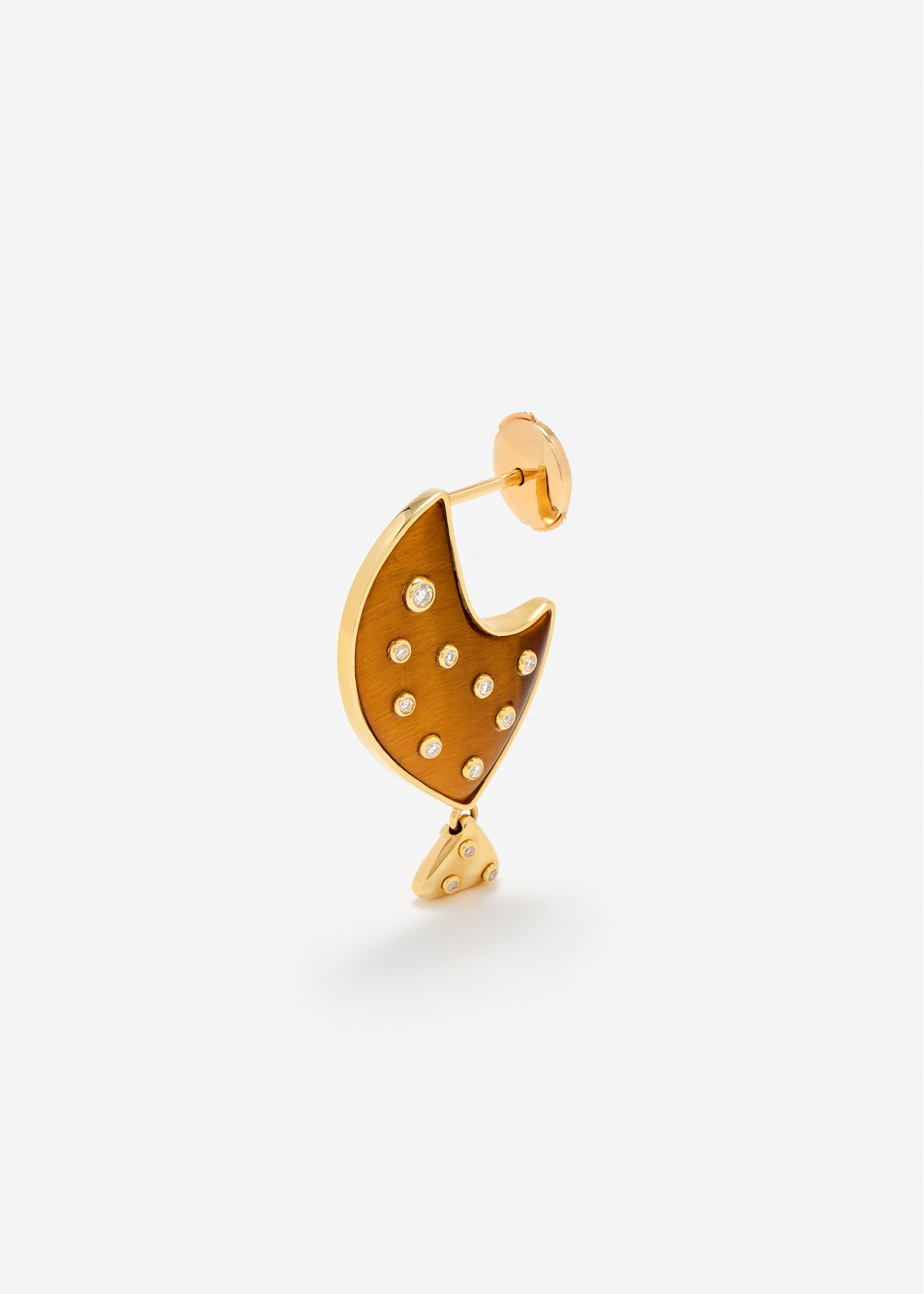 BOUCLE D’OREILLE POISSON CLOWN OEIL DE TIGRE PM OR JAUNE