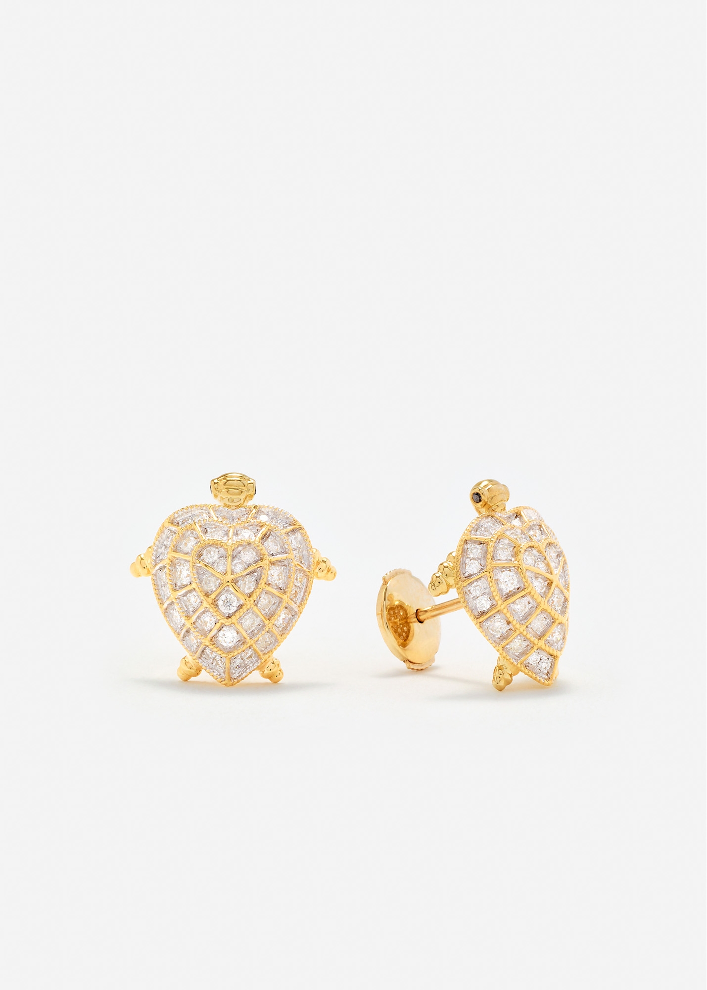PAIRE DE PUCES TORTUE COEUR OR JAUNE