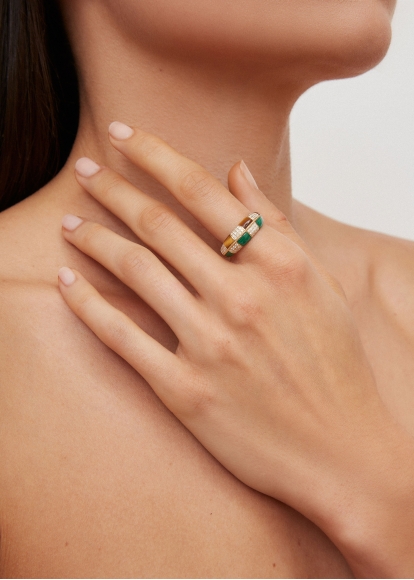 ALLIANCE DAMIER MALACHITE & OEIL DE TIGRE OR JAUNE