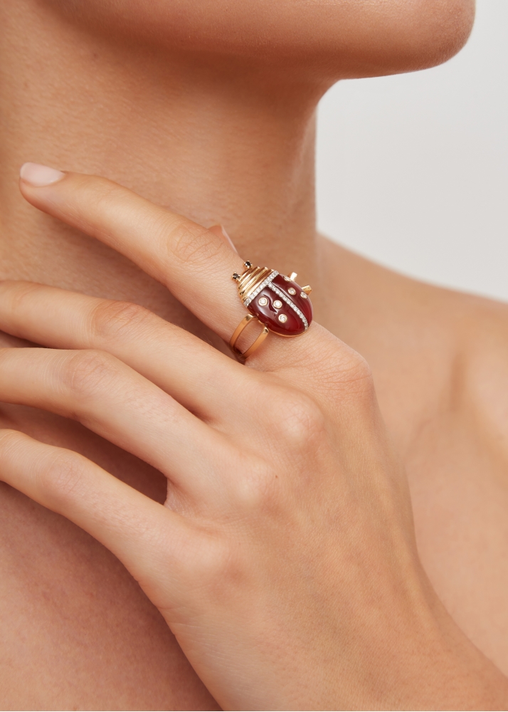 BAGUE COCCINELLE OR JAUNE