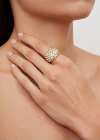 BAGUE PICOTS DIAMANTS OR JAUNE