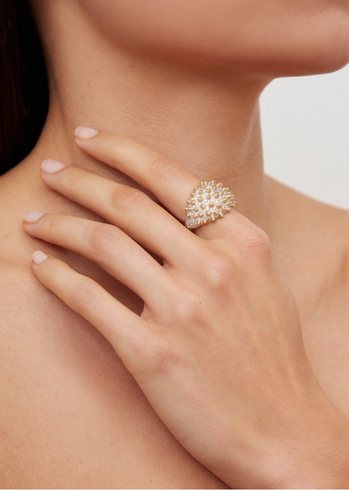 BAGUE PICOTS DIAMANTS OR JAUNE