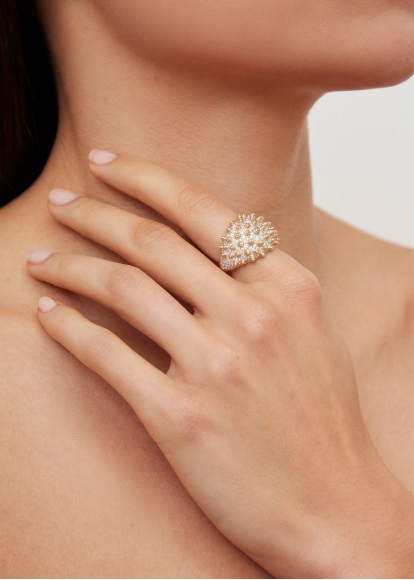 BAGUE PICOTS DIAMANTS OR JAUNE