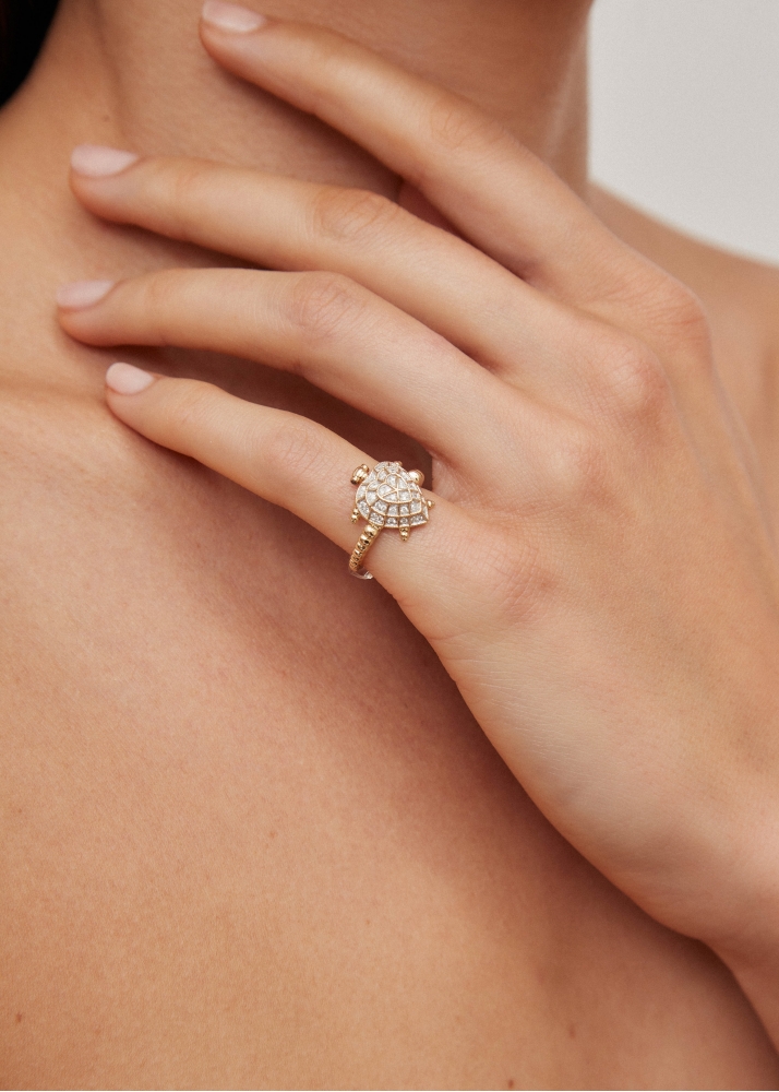 MINI BAGUE TORTUE COEUR OR JAUNE