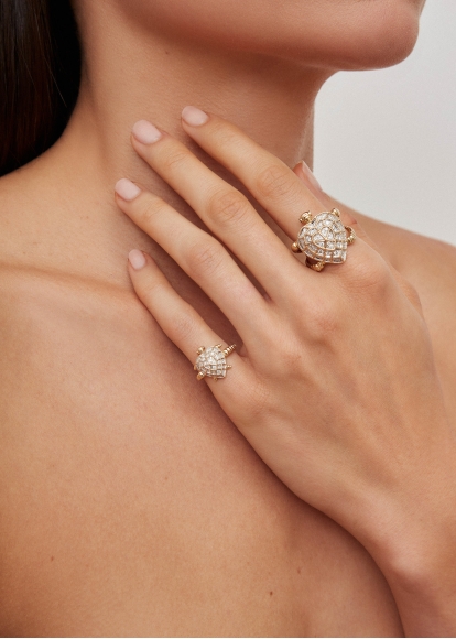 MINI BAGUE TORTUE COEUR OR JAUNE