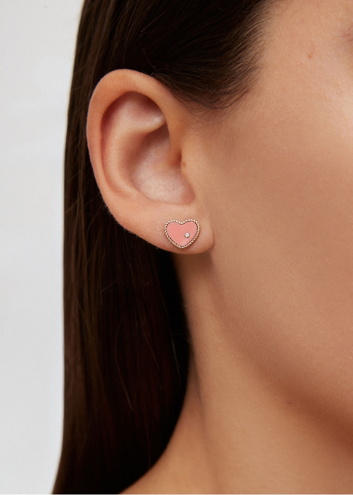 PAIRE DE BABY PUCES COEUR CORAIL OR JAUNE