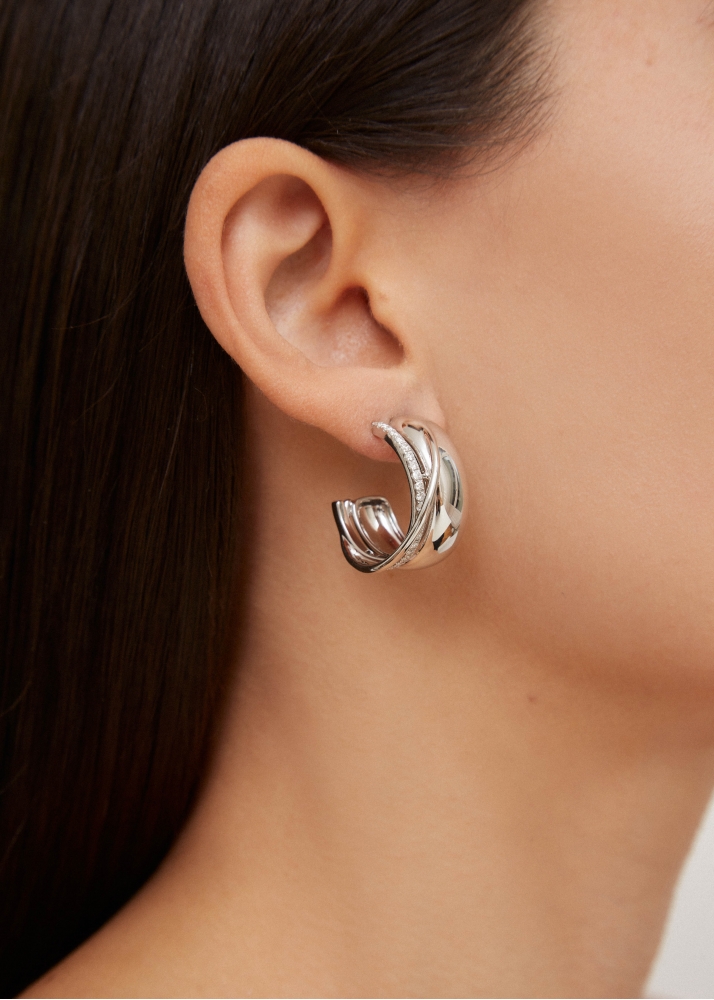 PAIRE DE CRÉOLES UN DEUX TROIS LISSE GM OR BLANC