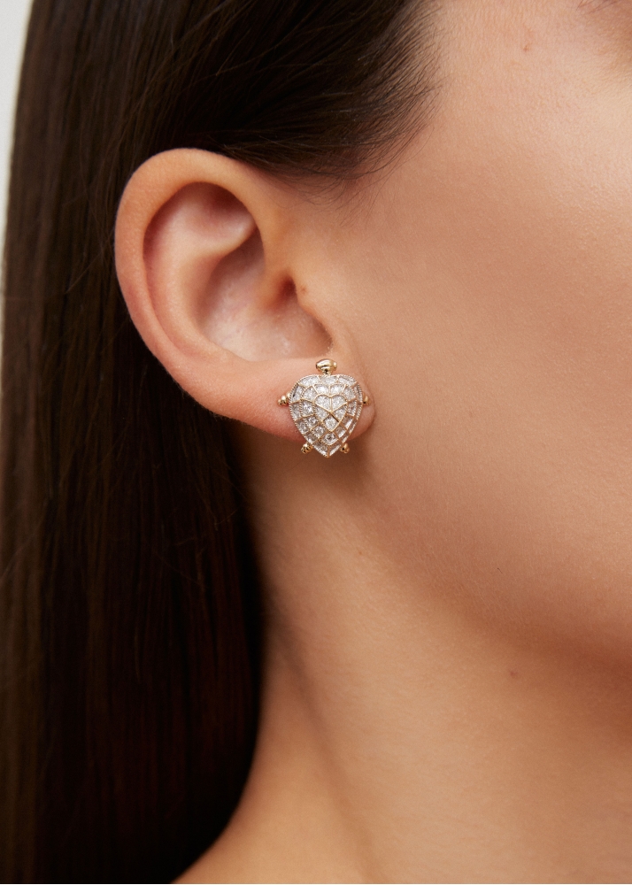 PAIRE DE PUCES TORTUE COEUR OR JAUNE