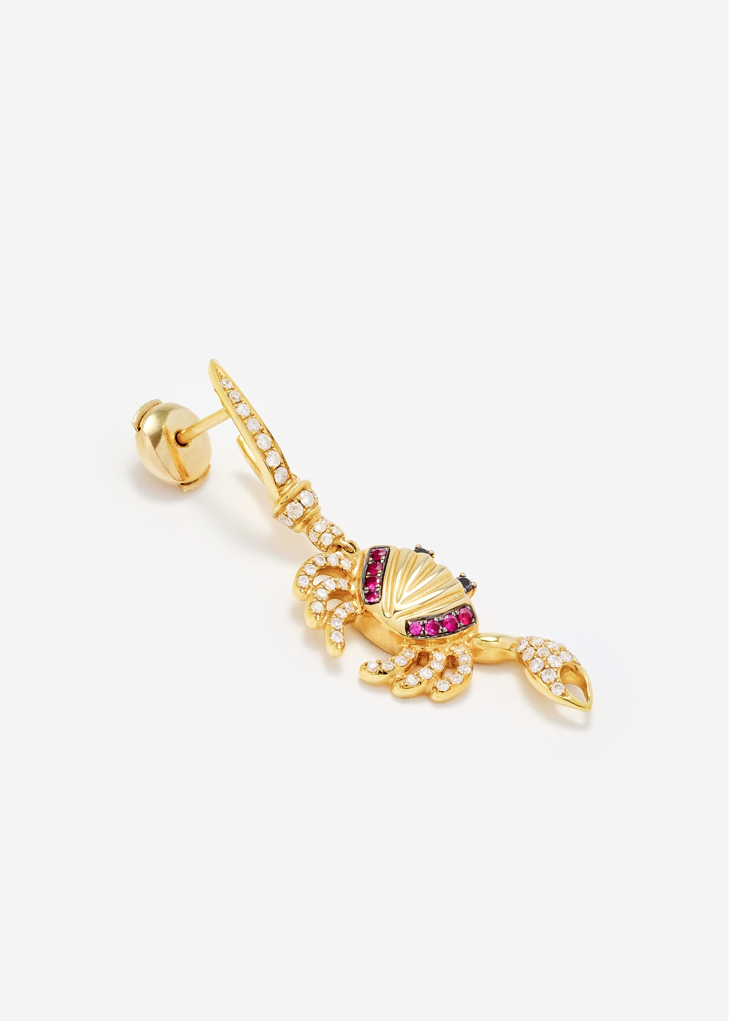 BOUCLE D'OREILLE CRABE RUBIS OR JAUNE