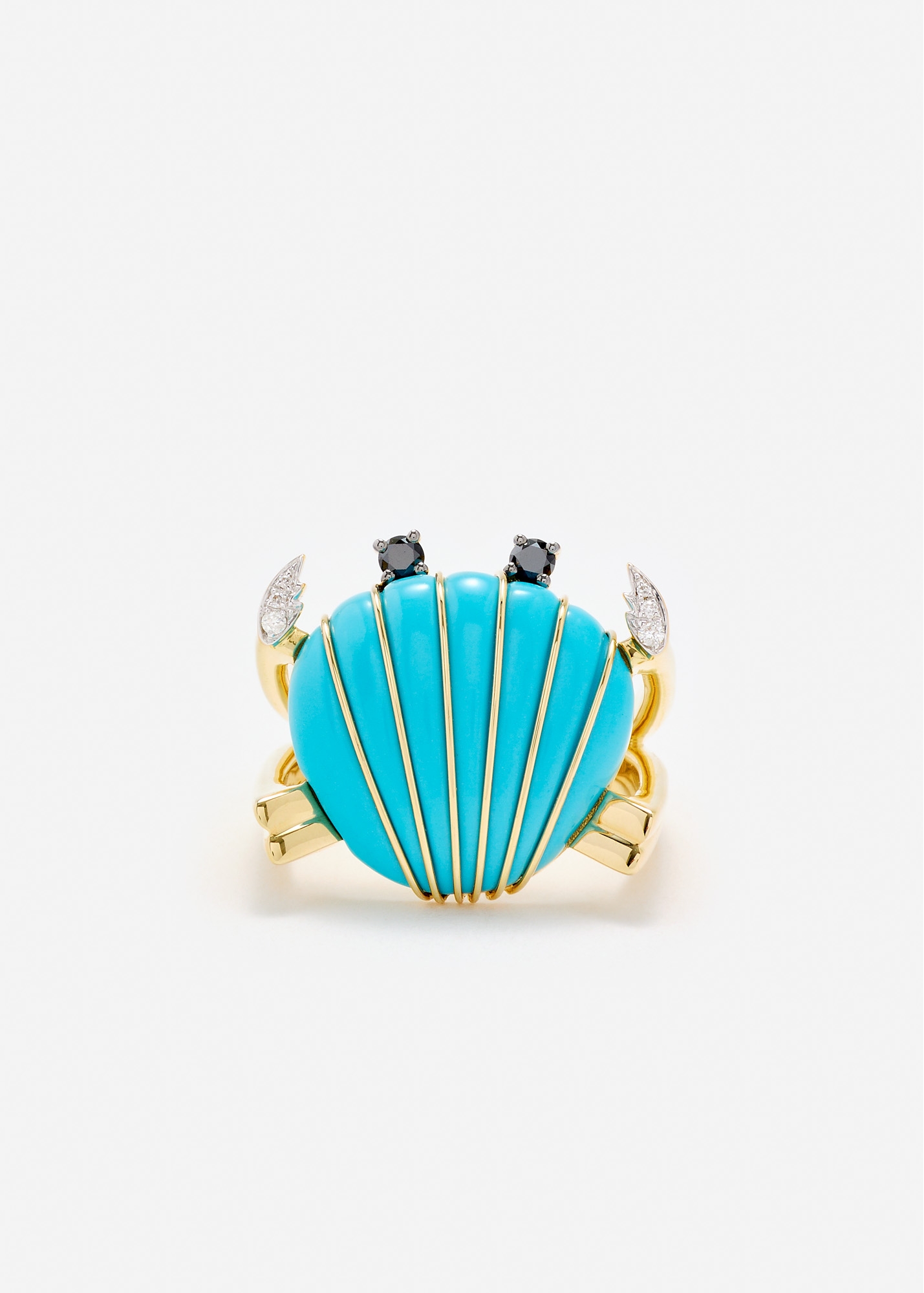BAGUE CRABE COQUILLAGE TURQUOISE OR JAUNE