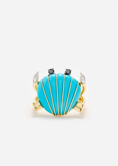 BAGUE CRABE COQUILLAGE TURQUOISE OR JAUNE
