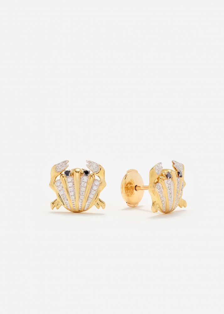 PAIRE DE MINI PUCES CRABE COQUILLAGE GOLD OR JAUNE