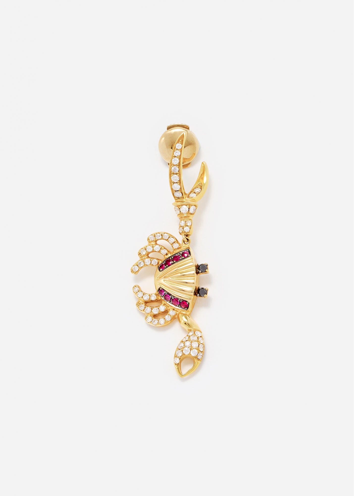 BOUCLE D'OREILLE CRABE RUBIS OR JAUNE