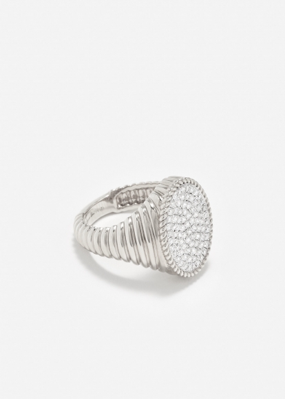 CHEVALIÈRE OVALE BERLINGOT DIAMANTS OR BLANC