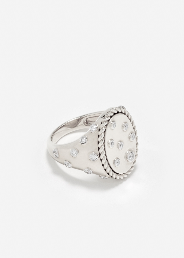 CHEVALIÈRE OVALE PLUMETIS DIAMANTS OR BLANC