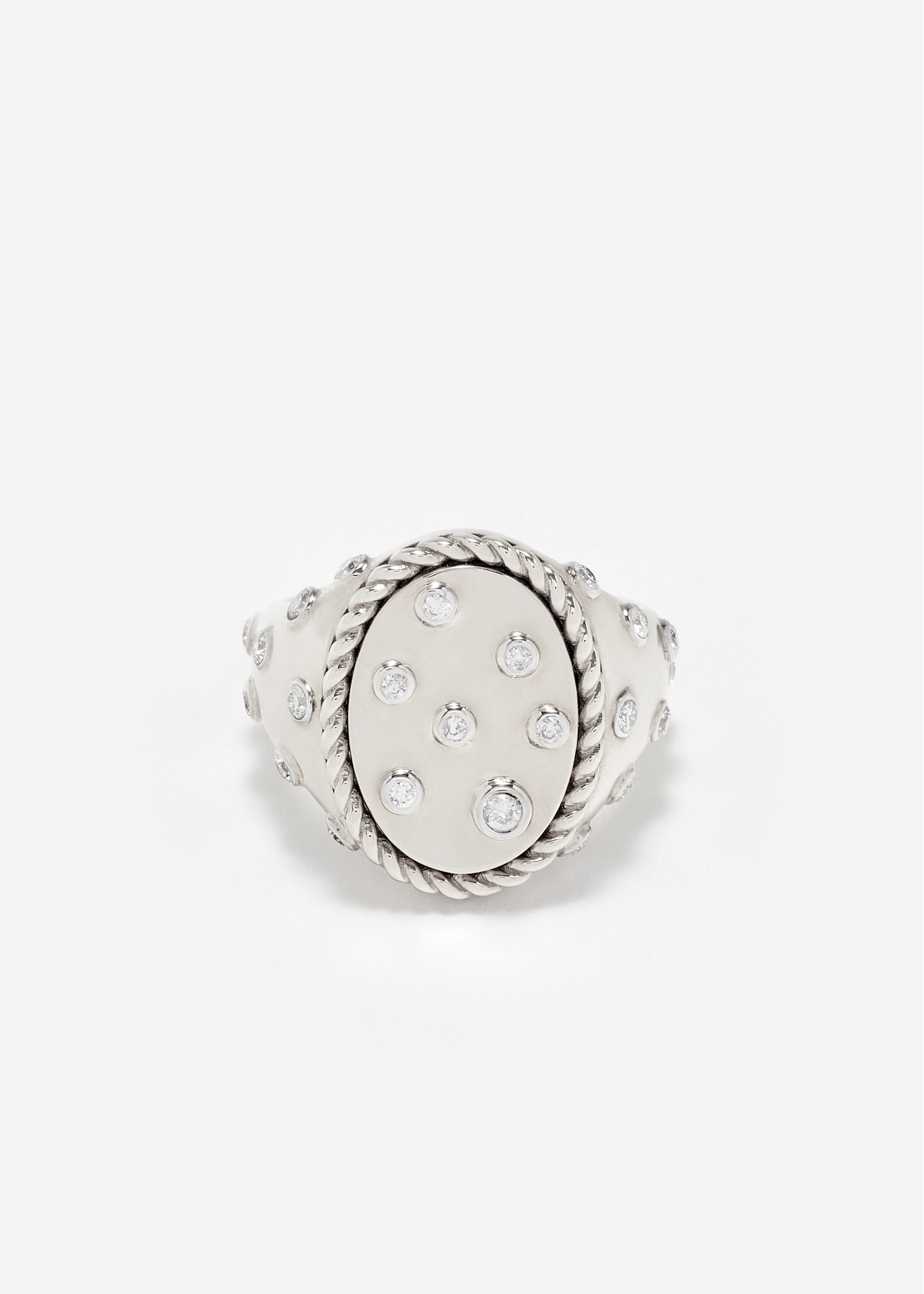 CHEVALIÈRE OVALE PLUMETIS DIAMANTS OR BLANC