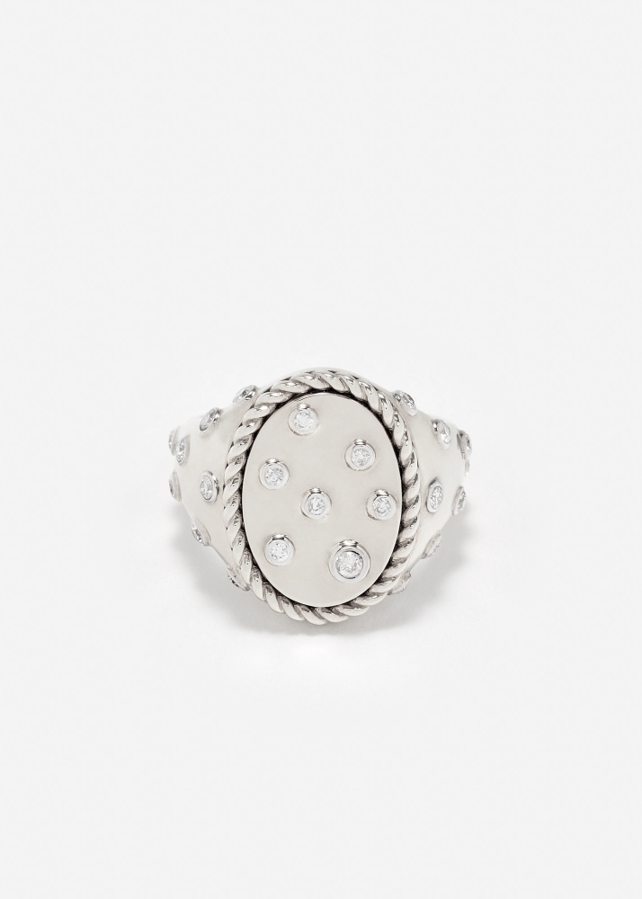 CHEVALIÈRE OVALE PLUMETIS DIAMANTS OR BLANC