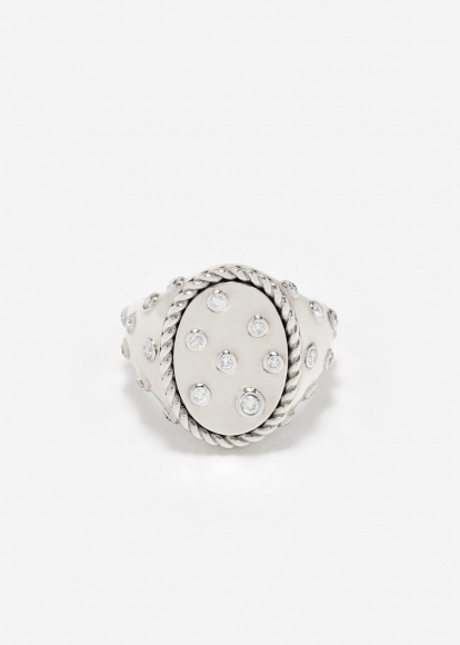 CHEVALIÈRE OVALE PLUMETIS DIAMANTS OR BLANC