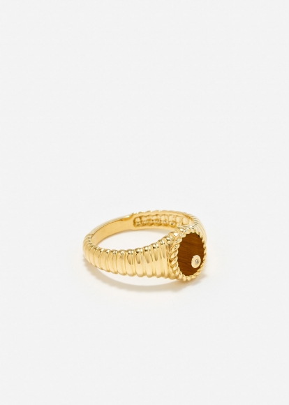 BABY CHEVALIÈRE OVALE BERLINGOT OEIL DE TIGRE OR JAUNE