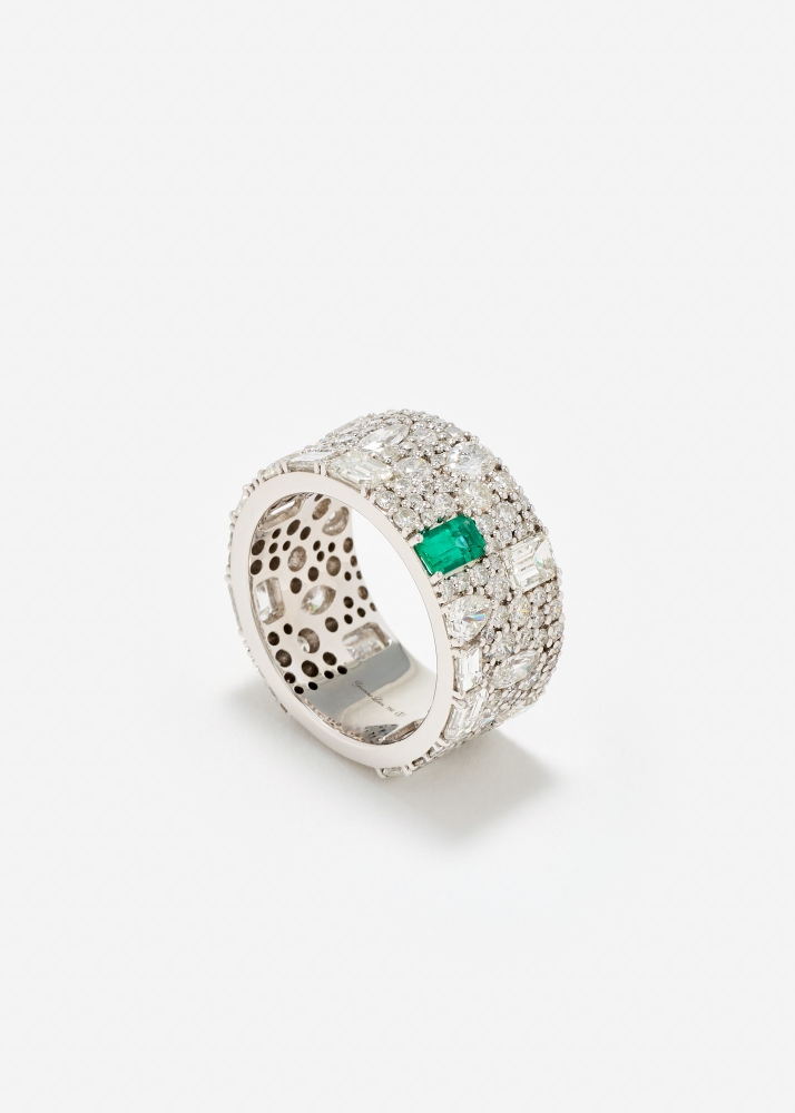 BAGUE PUZZLE ÉMERAUDE OR BLANC