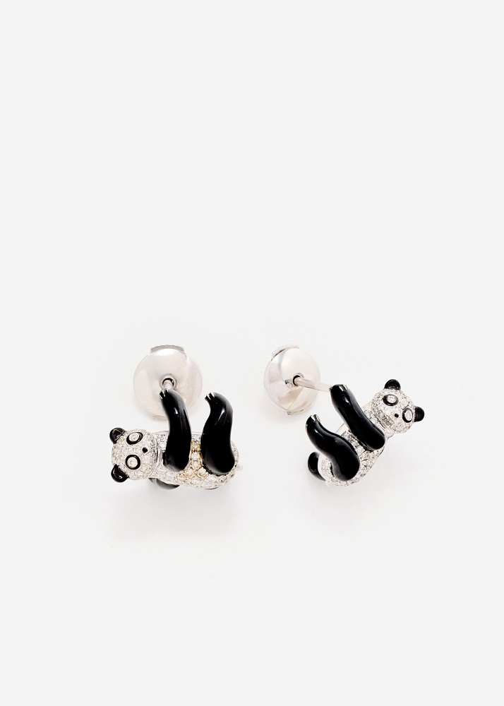 PAIRE DE BOUCLES D’OREILLE PANDA DIAMANTS OR BLANC