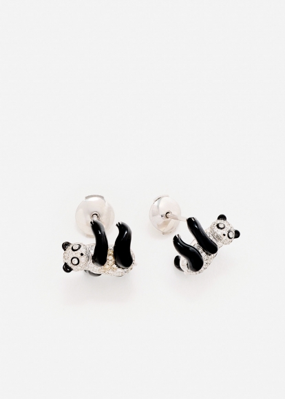 PAIRE DE BOUCLES D’OREILLE PANDA DIAMANTS OR BLANC