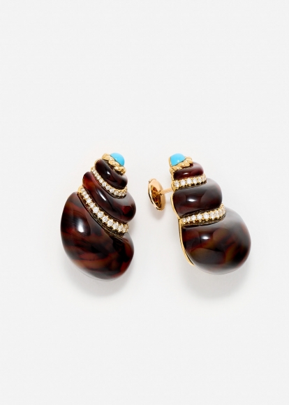 PAIRE DE BOUCLES D’OREILLE COQUILLAGE LÉOPARD OR JAUNE