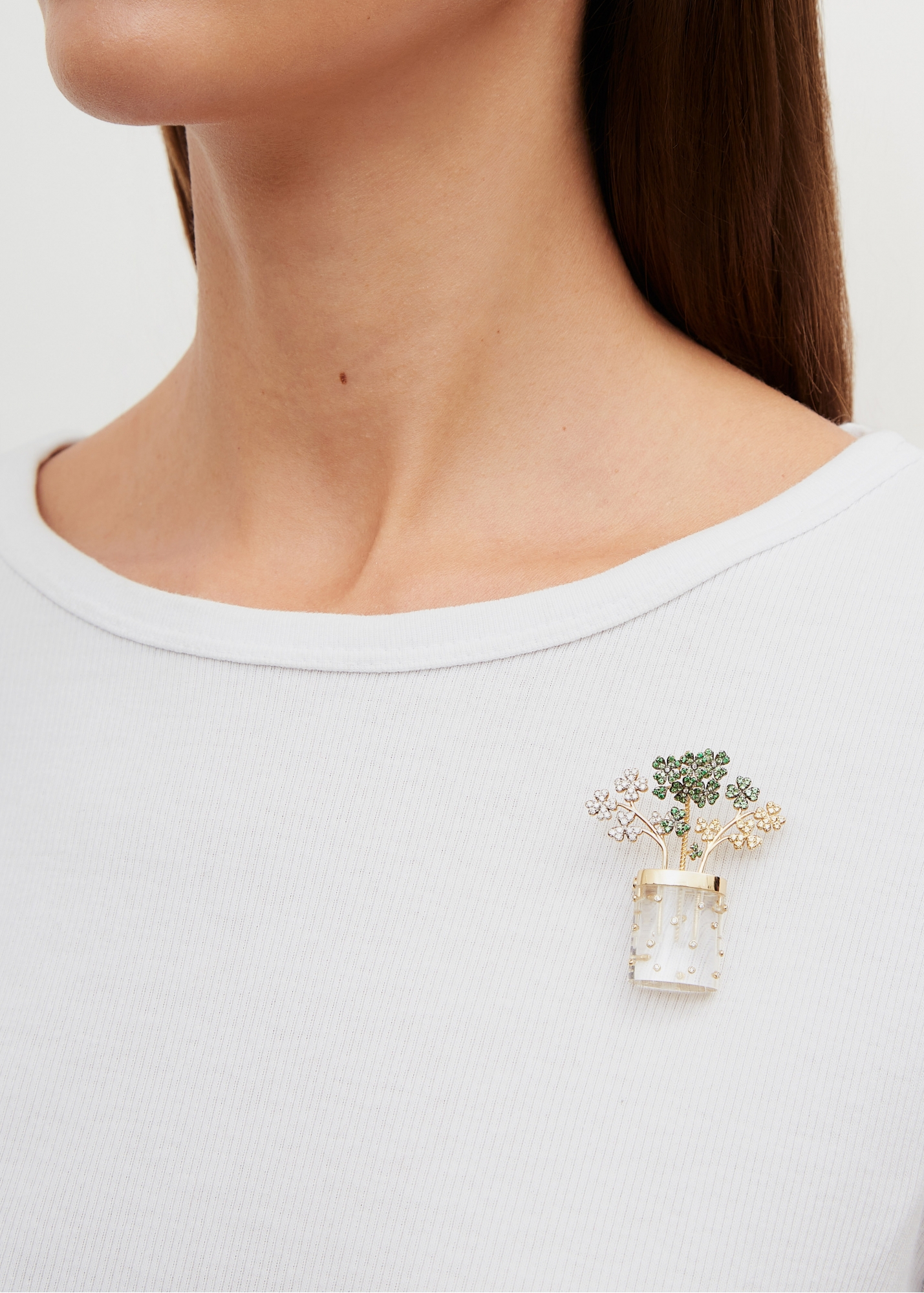 COLLIER BROCHE VASE CRYSTAL OR JAUNE