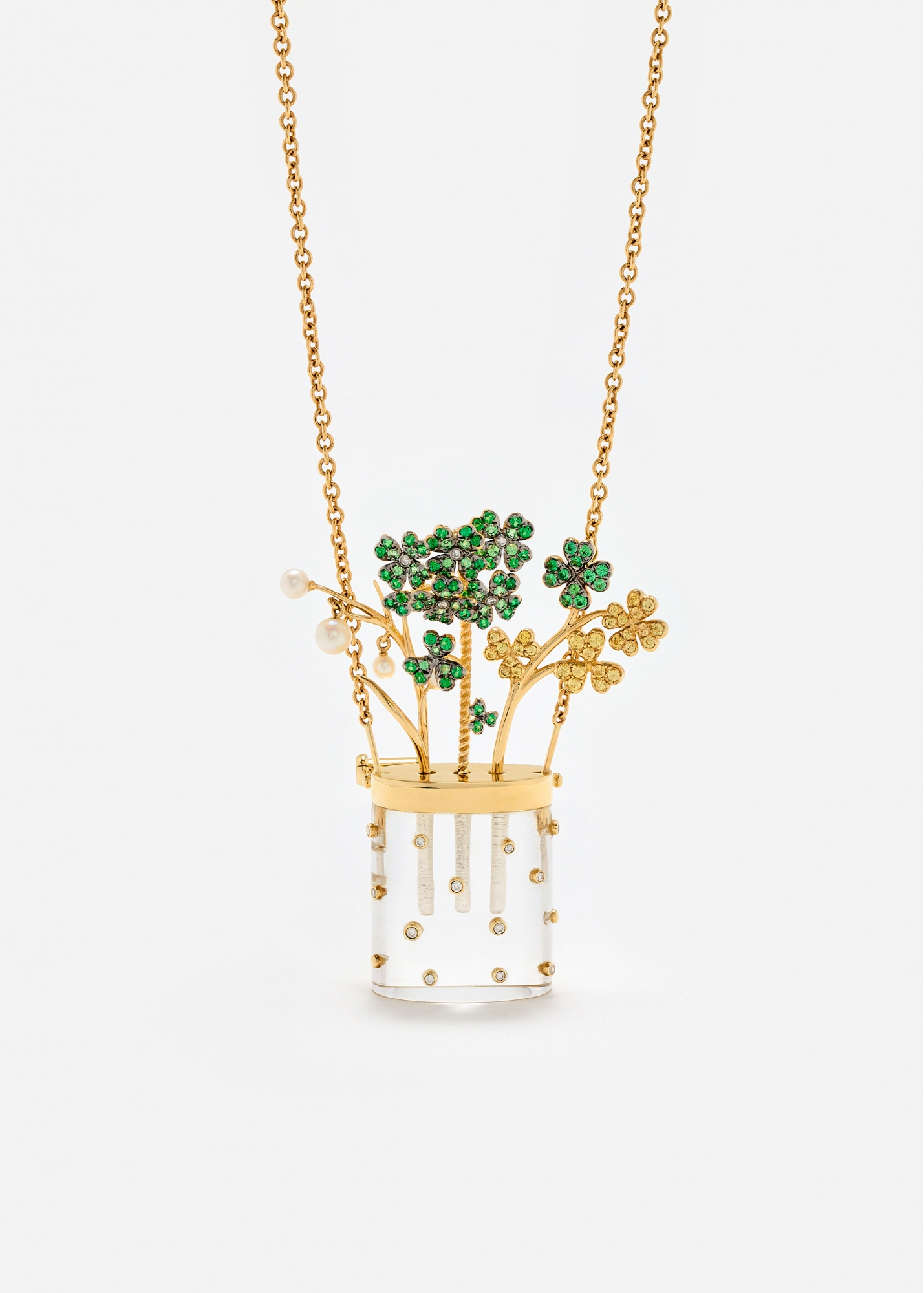 COLLIER BROCHE VASE CRYSTAL OR JAUNE