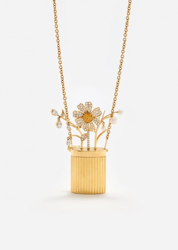 COLLIER BROCHE VASE BERLINGOT OR JAUNE