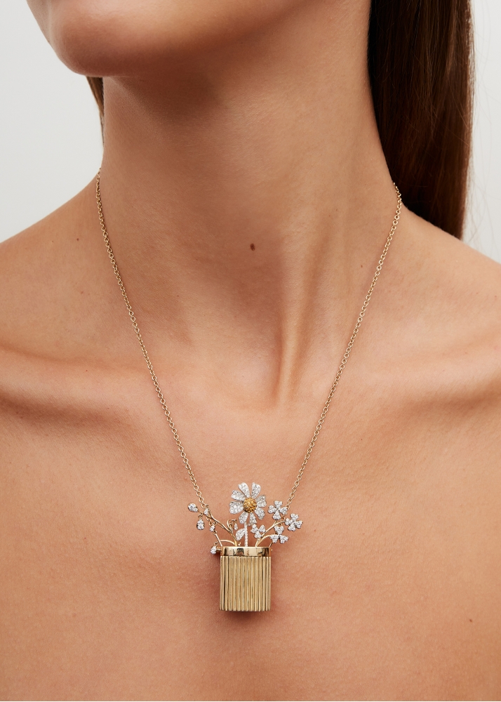 FLEUR DE CÔTÉ TRÈFLES DIAMANTS OR JAUNE