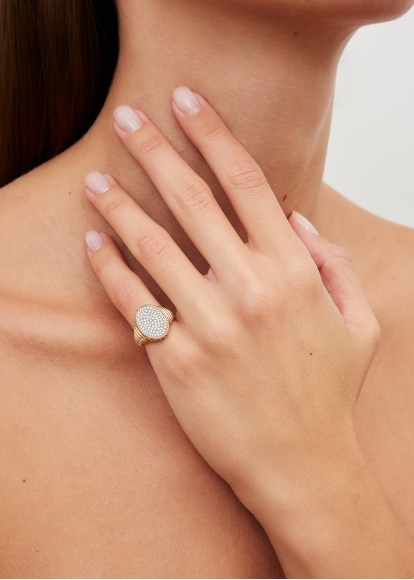 CHEVALIÈRE OVALE BERLINGOT DIAMANTS OR JAUNE