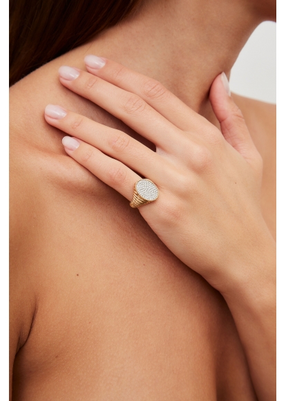 CHEVALIÈRE OVALE BERLINGOT DIAMANTS OR JAUNE