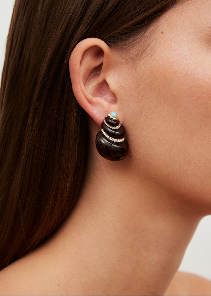 PAIRE DE BOUCLES D’OREILLE COQUILLAGE LÉOPARD OR JAUNE