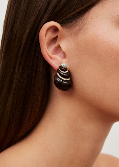 PAIRE DE BOUCLES D’OREILLE COQUILLAGE LÉOPARD OR JAUNE