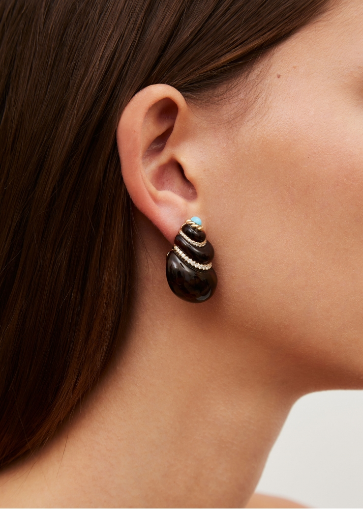 PAIRE DE BOUCLES D’OREILLE COQUILLAGE LÉOPARD OR JAUNE