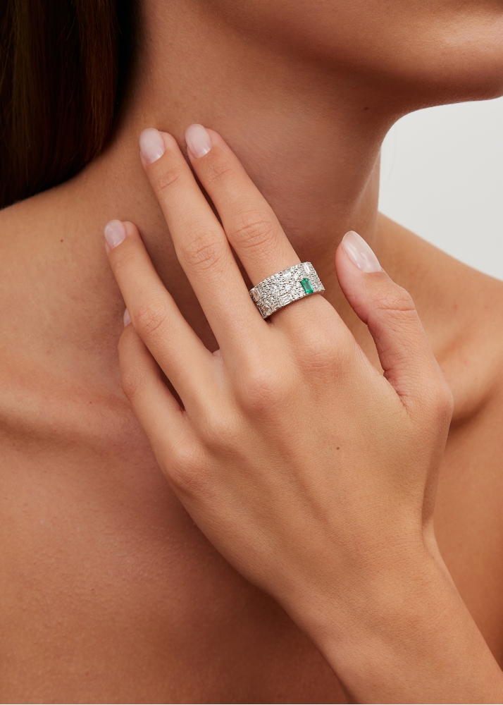 BAGUE PUZZLE ÉMERAUDE OR BLANC