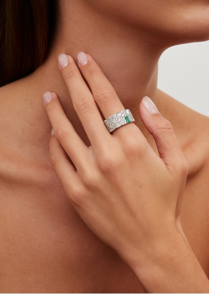 BAGUE PUZZLE ÉMERAUDE OR BLANC