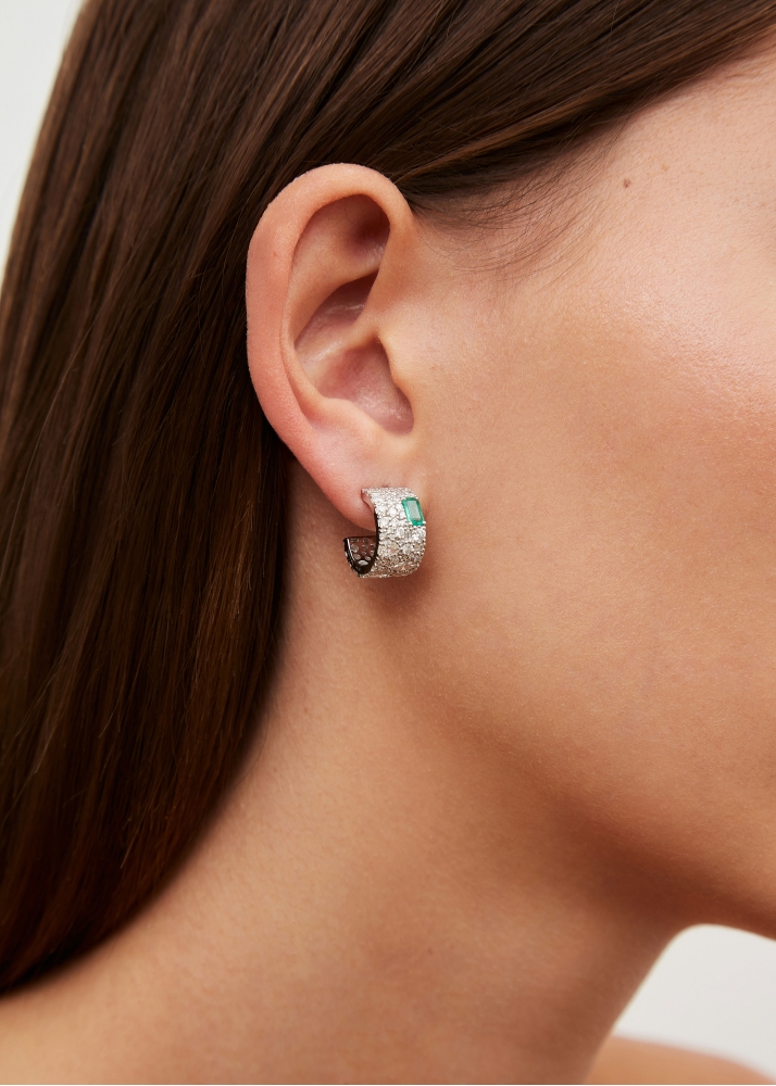 PAIRE DE CRÉOLES PUZZLE ÉMERAUDE OR BLANC