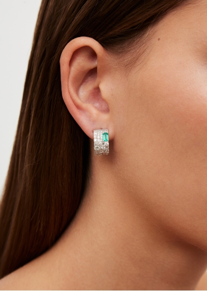 PAIRE DE CRÉOLES PUZZLE ÉMERAUDE OR BLANC