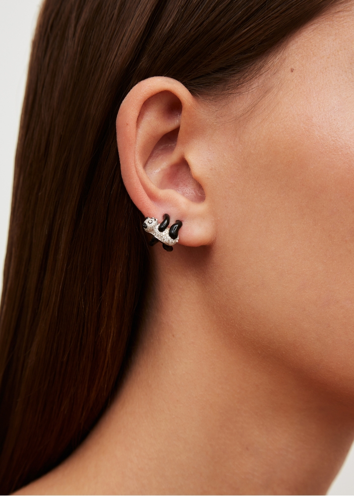 PAIRE DE BOUCLES D’OREILLE PANDA DIAMANTS OR BLANC