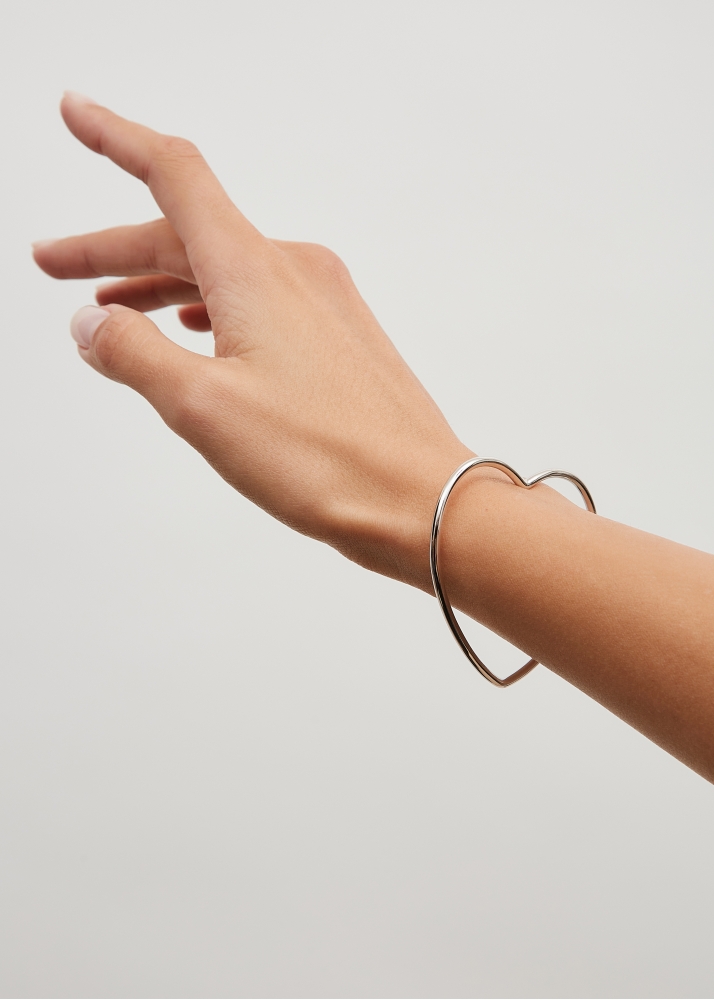 BRACELET JONC COEUR LISSE PM OR BLANC