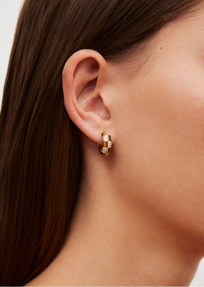 PAIRE DE MINI CRÉOLES DAMIER OEIL DE TIGRE OR JAUNE